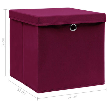 Scatole con Coperchi 10 pz Rosso Scuro 32x32x32 cm Tessuto - homemem39