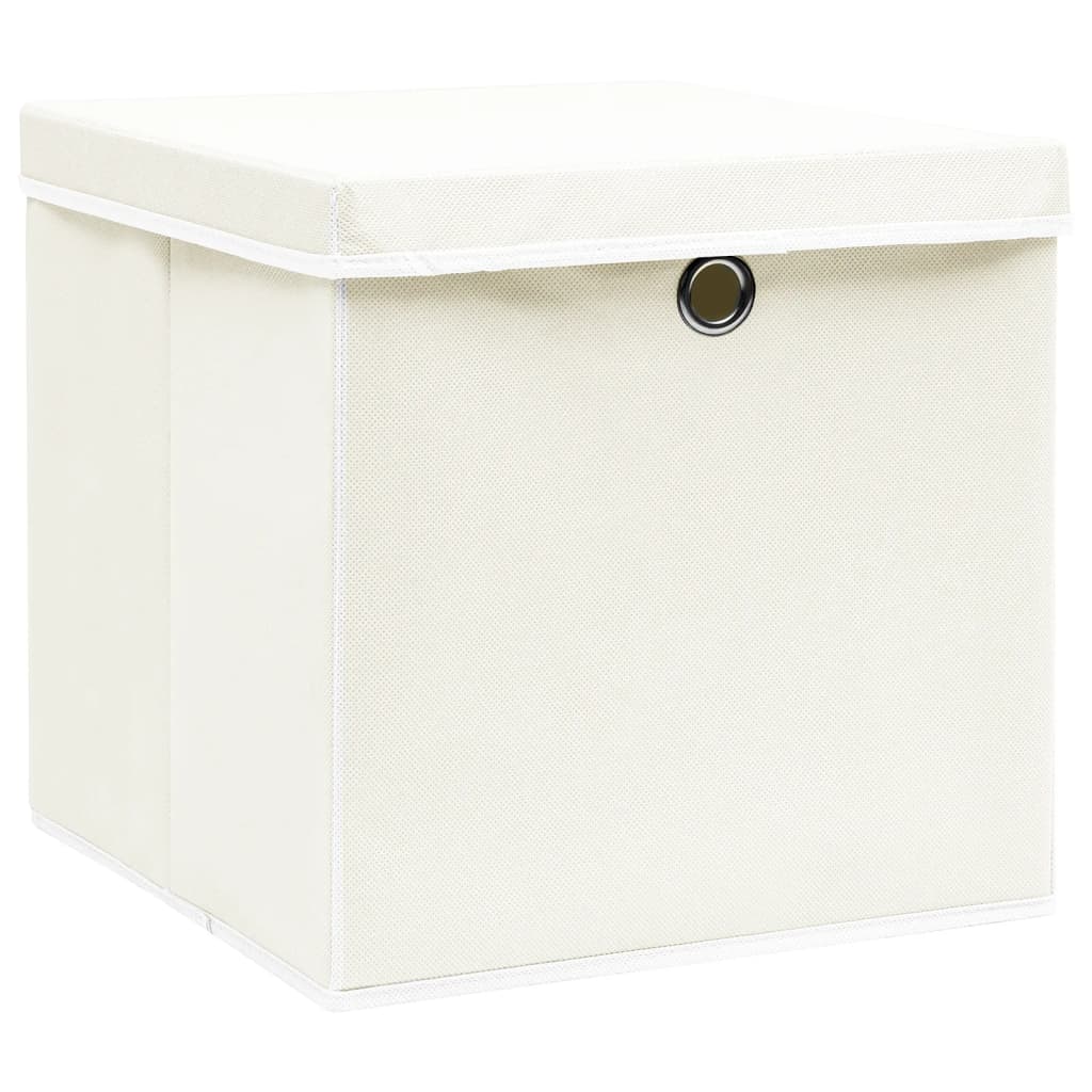 Scatole Portaoggetti con Coperchi 4pz Bianco 32x32x32cm Tessuto - homemem39