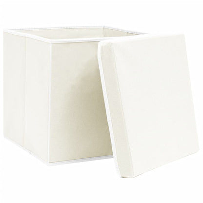 Scatole Portaoggetti con Coperchi 4pz Bianco 32x32x32cm Tessuto - homemem39