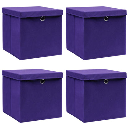 Scatole Portaoggetti con Coperchi 4pz Viola 32x32x32cm Tessuto - homemem39