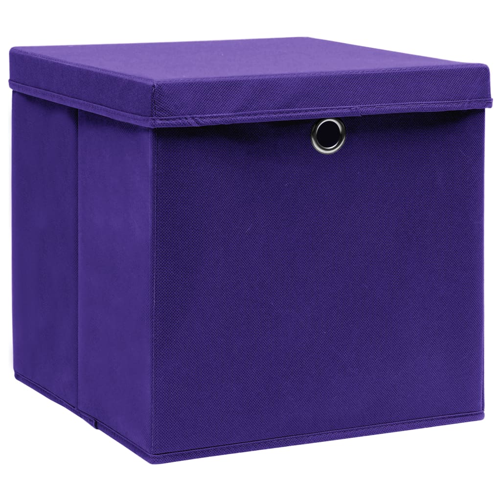 Scatole Portaoggetti con Coperchi 4pz Viola 32x32x32cm Tessuto - homemem39