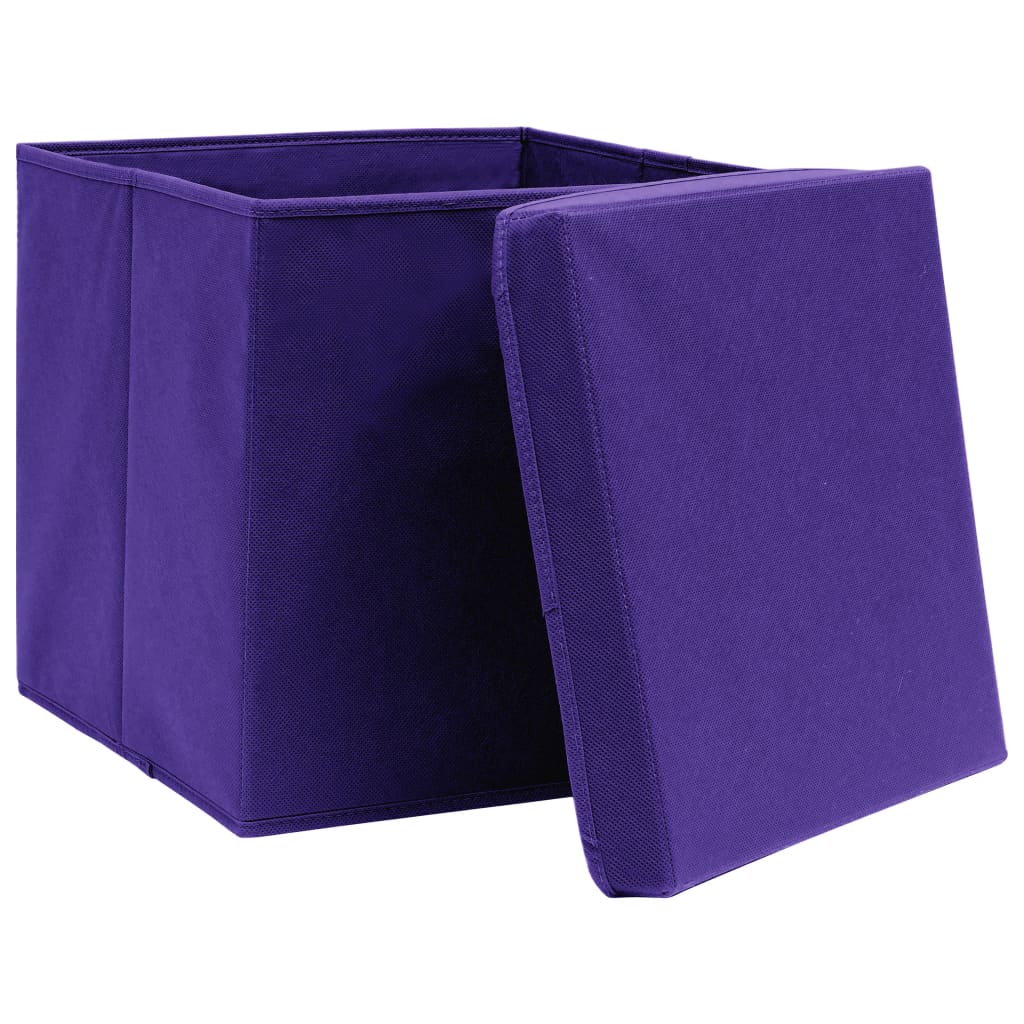 Scatole Portaoggetti con Coperchi 4pz Viola 32x32x32cm Tessuto