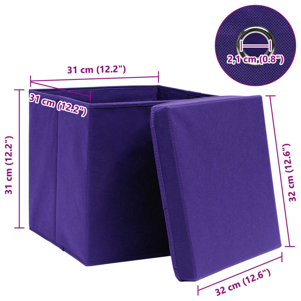 Scatole Portaoggetti con Coperchi 4pz Viola 32x32x32cm Tessuto - homemem39