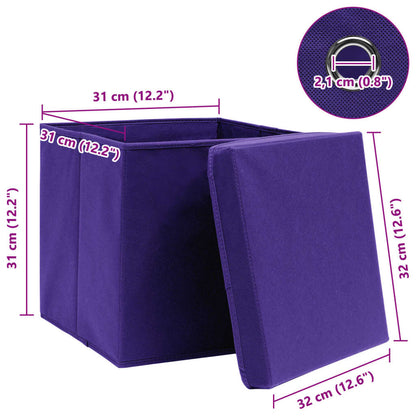 Scatole Portaoggetti con Coperchi 4pz Viola 32x32x32cm Tessuto - homemem39