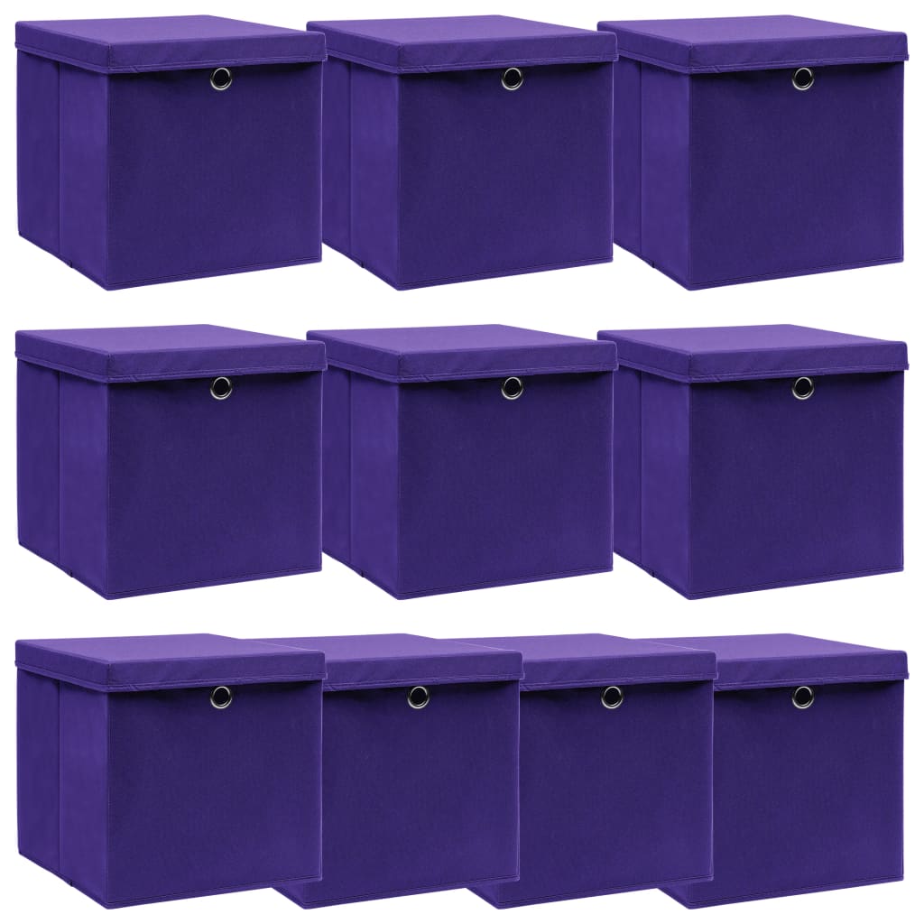 Scatole Portaoggetti con Coperchi 10pz Viola 32x32x32cm Tessuto - homemem39