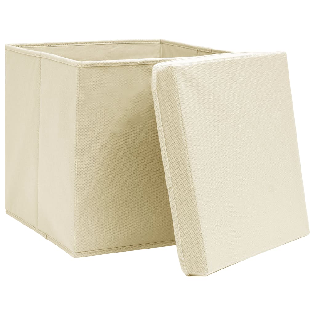 vidaXL Scatole Portaoggetti con Coperchi 4pz Crema 32x32x32 cm Tessuto - homemem39