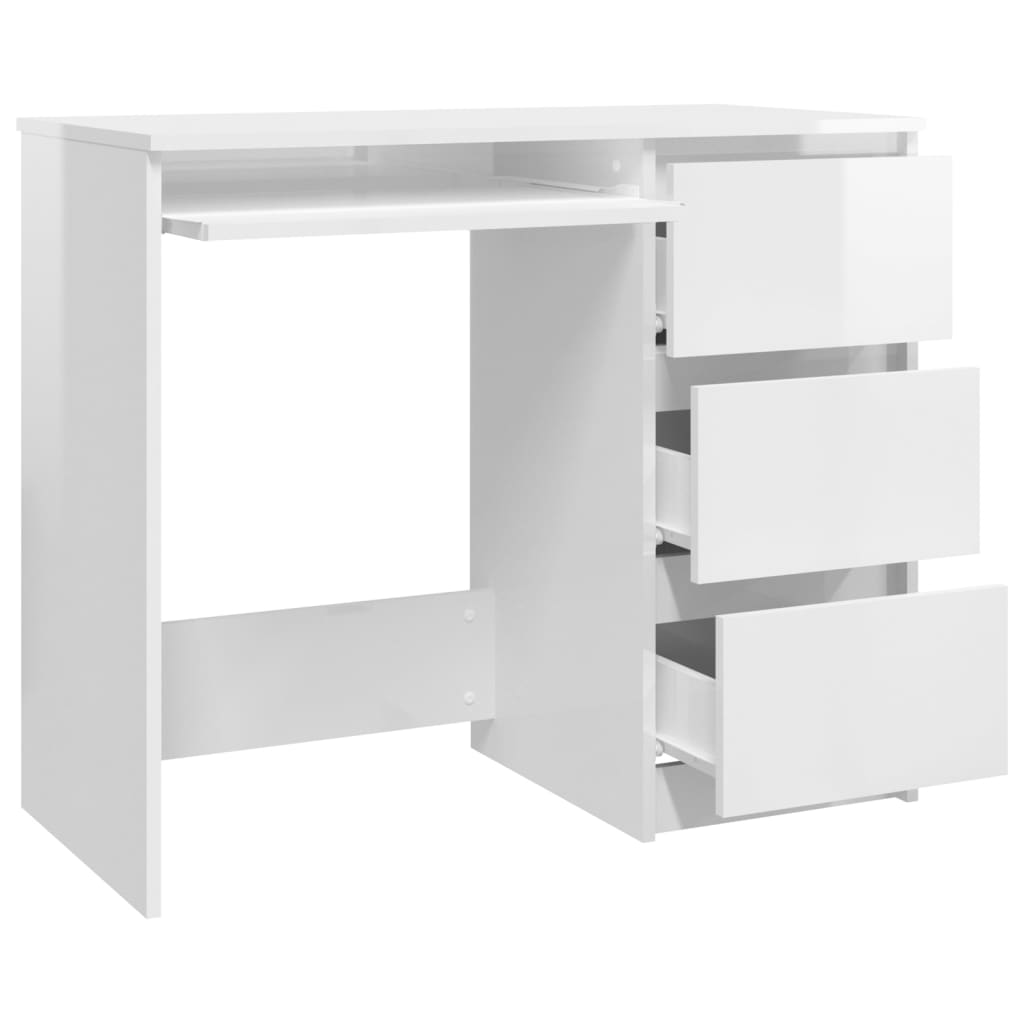 Scrivania Bianco Lucido 90x45x76 cm in Legno Multistrato - homemem39