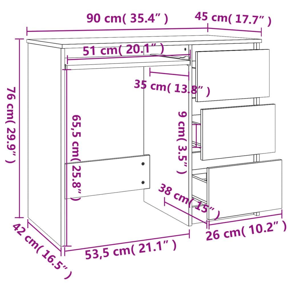 Scrivania Bianco Lucido 90x45x76 cm in Legno Multistrato - homemem39