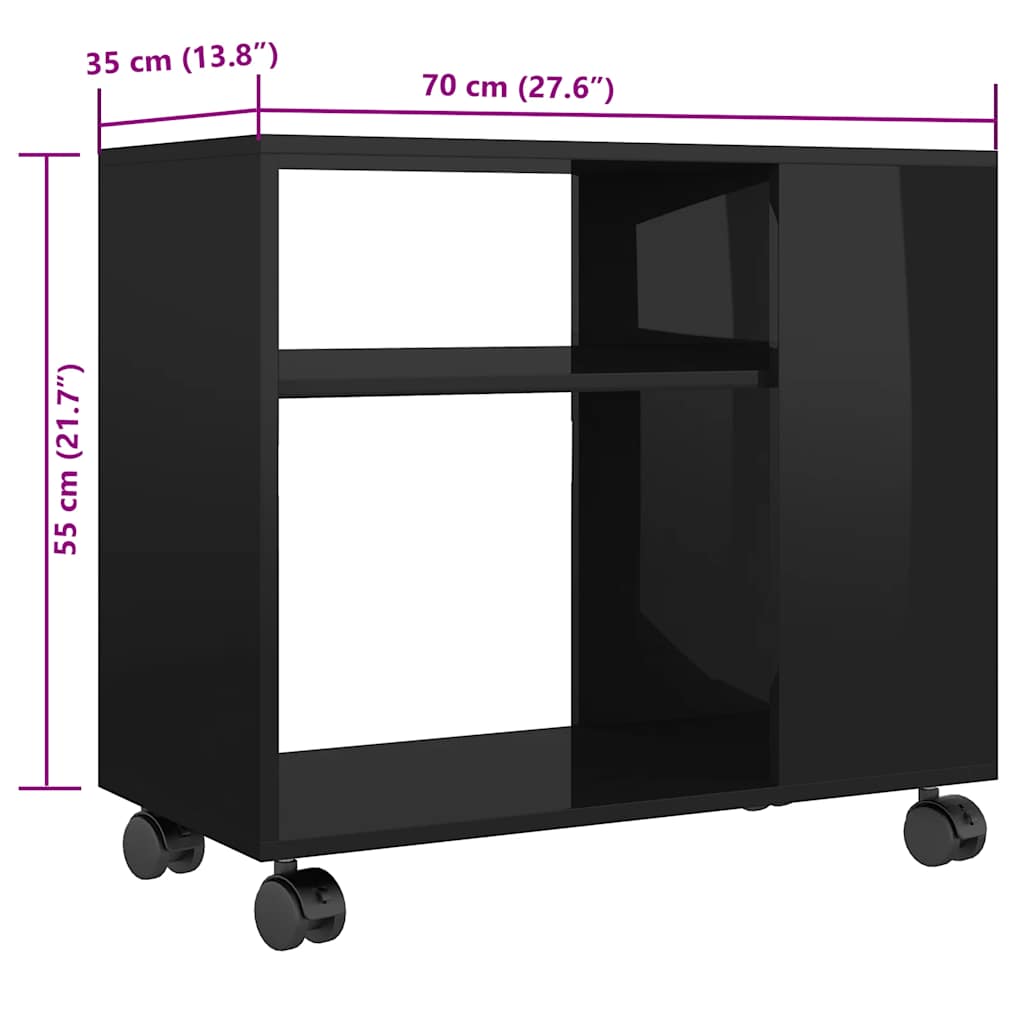 Tavolino da Salotto Nero Lucido 70x35x55cm in Legno Multistrato