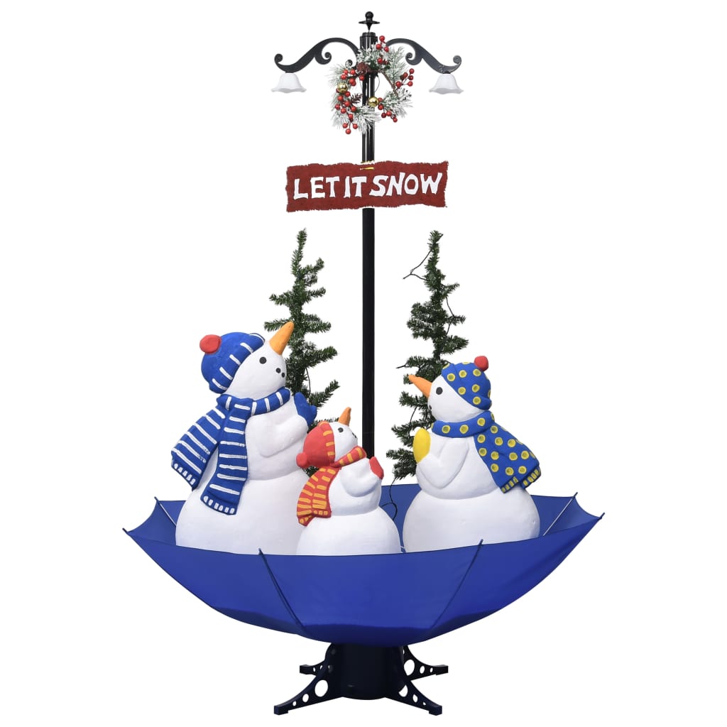 Albero di Natale con Nevicata e Base ad Ombrello Blu 170 cm PVC - homemem39