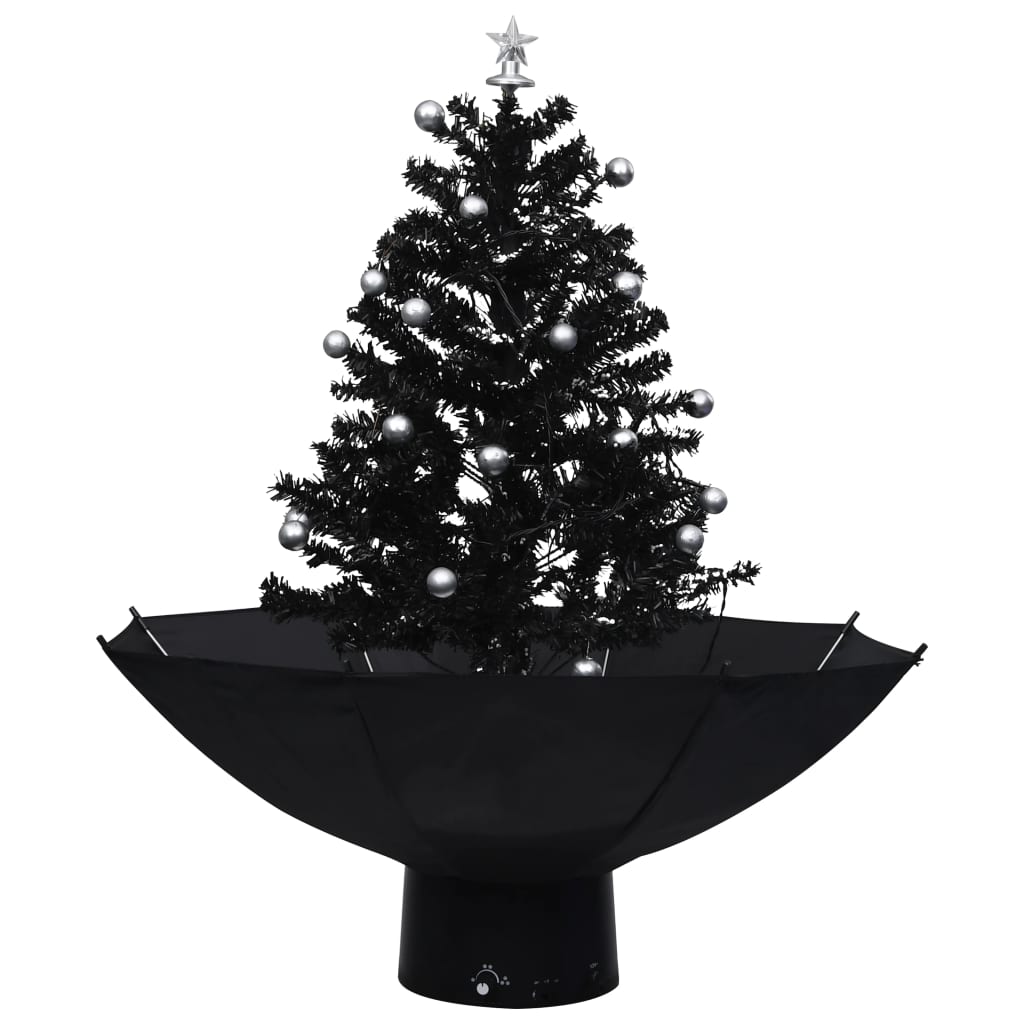 Albero di Natale con Nevicata e Base ad Ombrello Nero 75 cm PVC