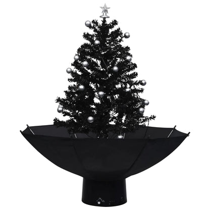 Albero di Natale con Nevicata e Base ad Ombrello Nero 75 cm PVC