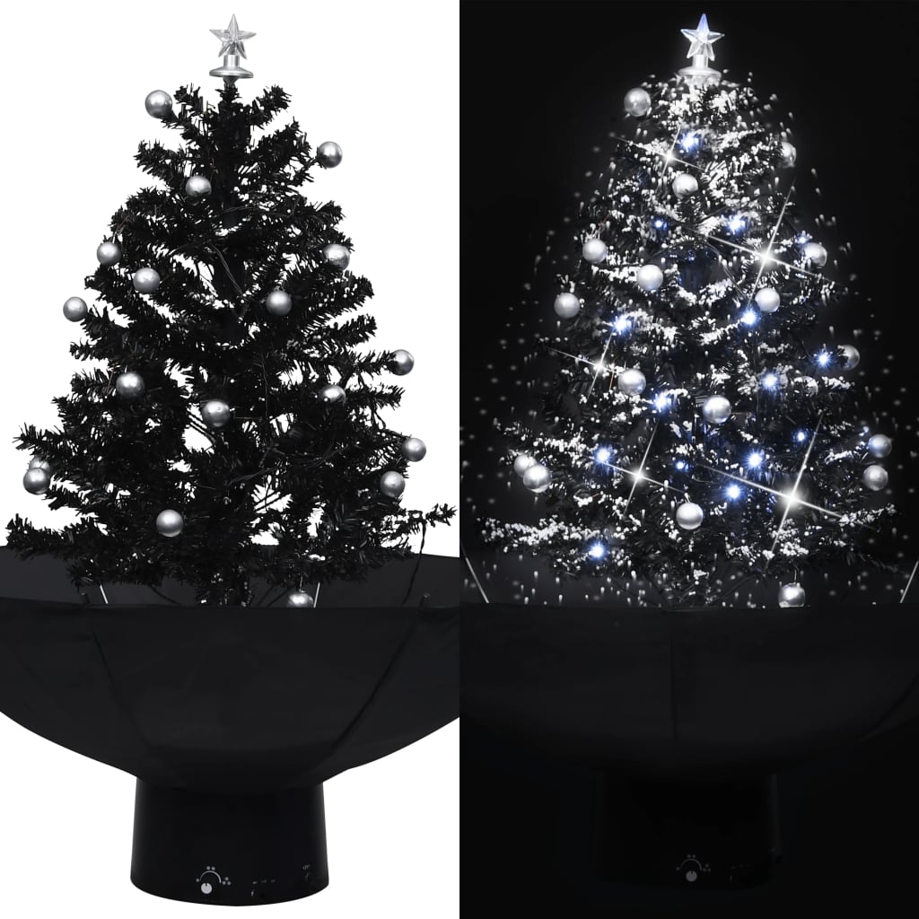 Albero di Natale con Nevicata e Base ad Ombrello Nero 75 cm PVC - homemem39