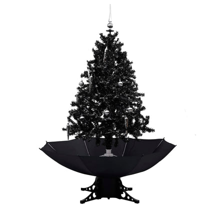 Albero di Natale con Nevicata e Base ad Ombrello Nero 140cm PVC - homemem39