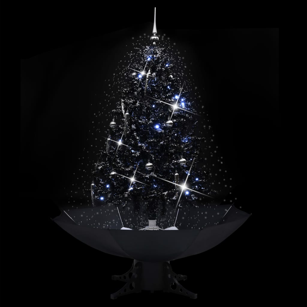 Albero di Natale con Nevicata e Base ad Ombrello Nero 140cm PVC - homemem39