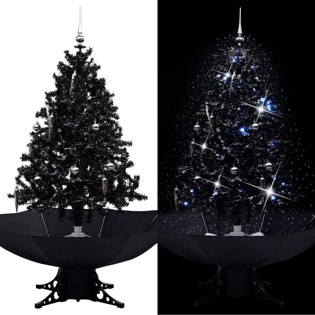 Albero di Natale con Nevicata e Base ad Ombrello Nero 140cm PVC - homemem39