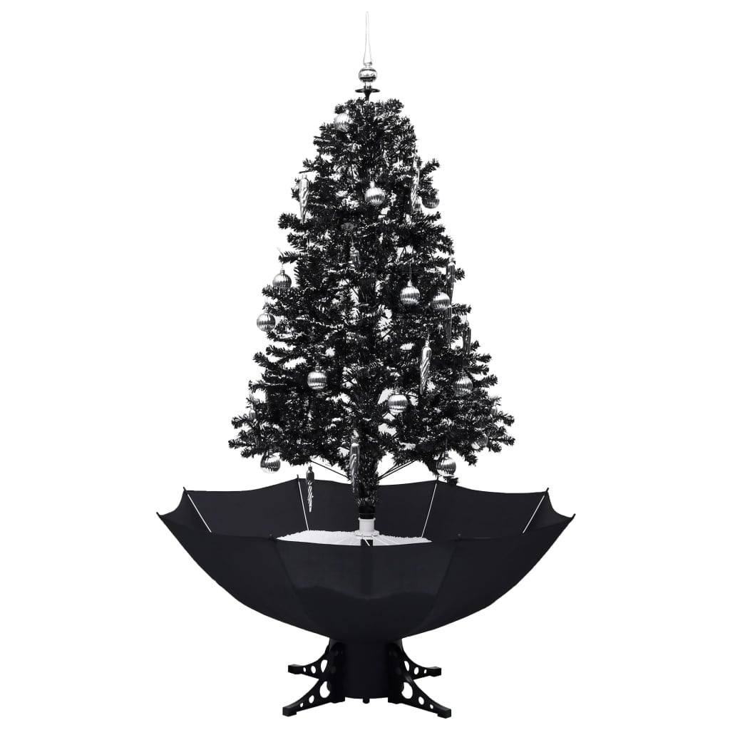 Albero di Natale con Nevicata e Base ad Ombrello Nero 170cm PVC - homemem39