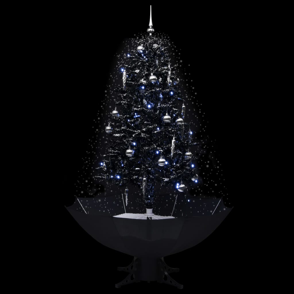 Albero di Natale con Nevicata e Base ad Ombrello Nero 170cm PVC - homemem39