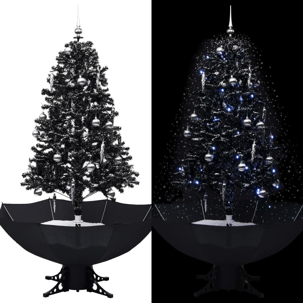 Albero di Natale con Nevicata e Base ad Ombrello Nero 170cm PVC - homemem39