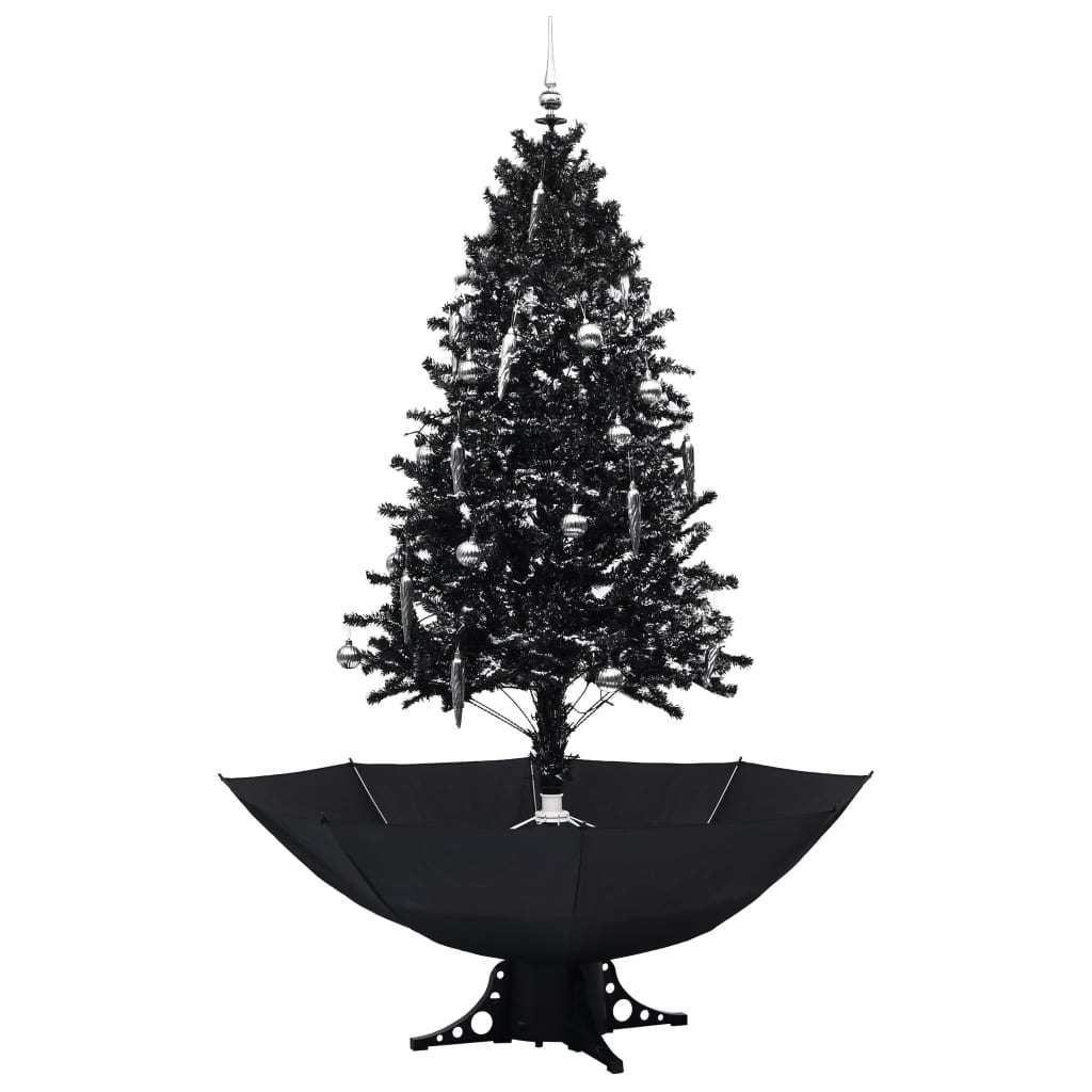 Albero di Natale con Nevicata e Base ad Ombrello Nero 190cm PVC - homemem39