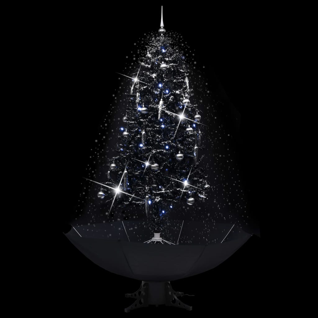 Albero di Natale con Nevicata e Base ad Ombrello Nero 190cm PVC - homemem39