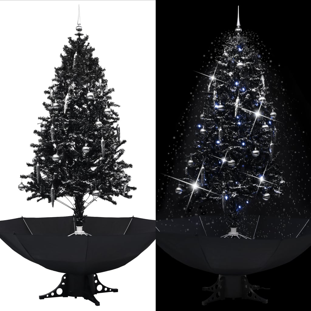 Albero di Natale con Nevicata e Base ad Ombrello Nero 190cm PVC - homemem39