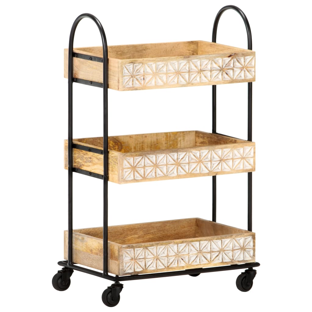 Carrello da Cucina a 3 Livelli 46x30x76 cm in Massello di Mango - homemem39