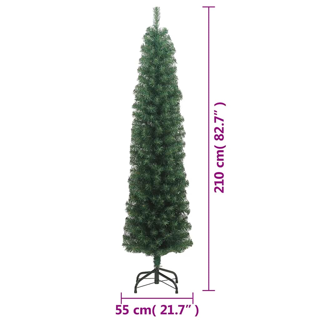 Albero di Natale Artificiale Sottile con Base Verde 210 cm PVC - homemem39