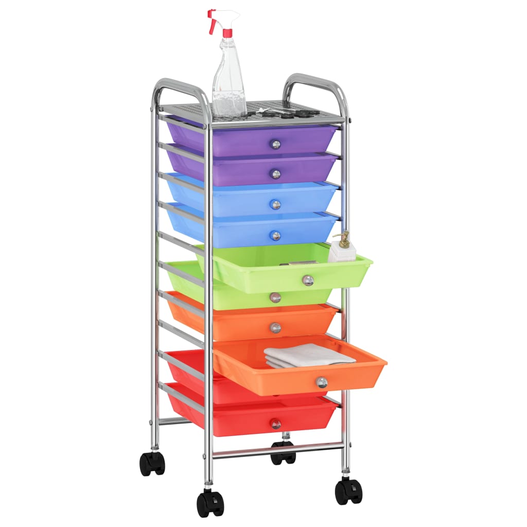 Carrello Portaoggetti con 10 Cassetti Multicolore in Plastica