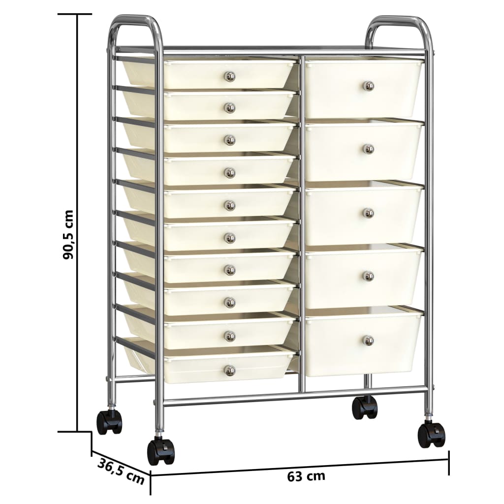 Carrello Portaoggetti XXL con 15 Cassetti Bianco in Plastica