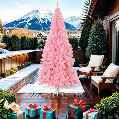 Albero di Natale Artificiale Sottile con Base Rosa 210 cm PVC - homemem39