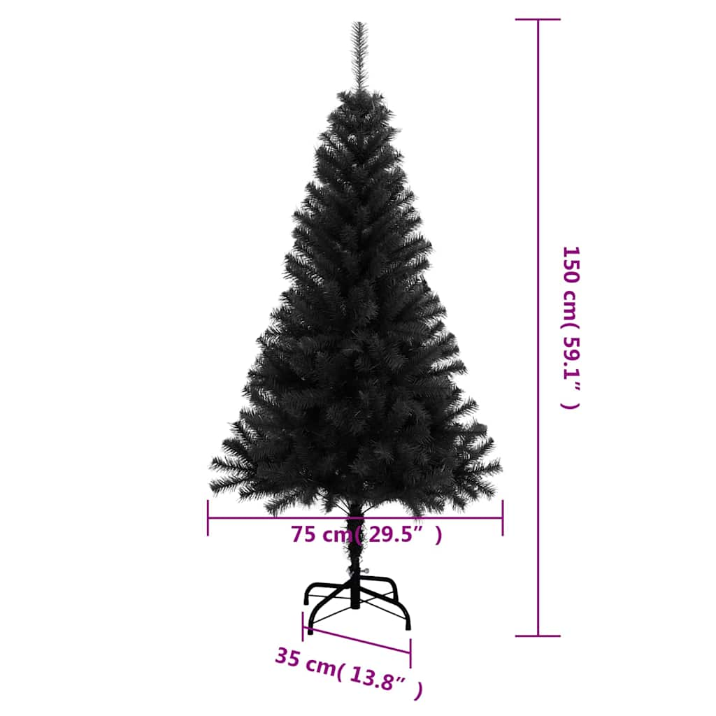 Albero di Natale Artificiale Sottile con Base Nero 150 cm PVC