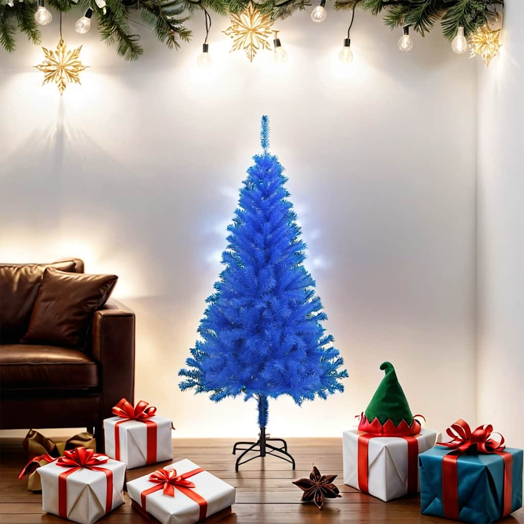 Albero di Natale Artificiale Sottile con Base Blu 150 cm PVC