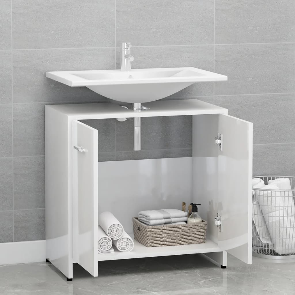 Mobile da Bagno Bianco Lucido 60x33x61 cm in Legno Multistrato - homemem39