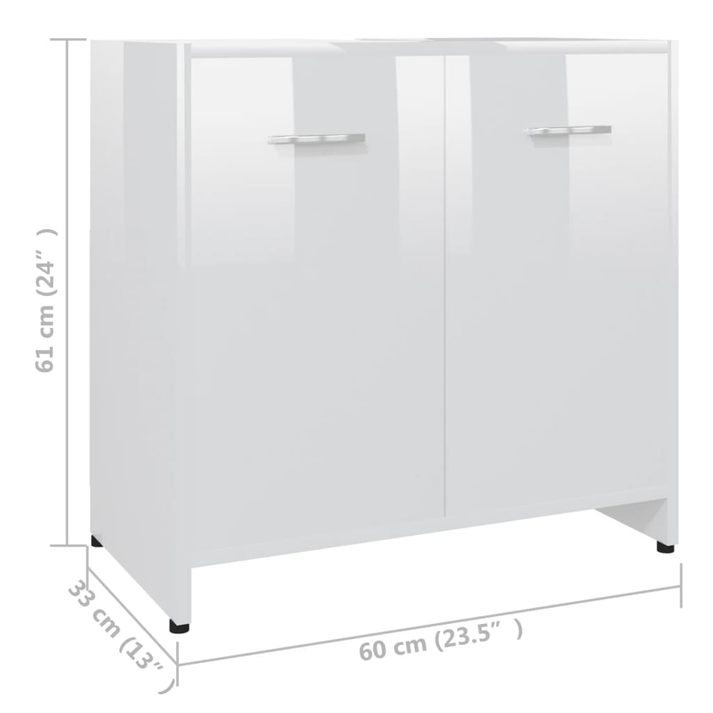 Mobile da Bagno Bianco Lucido 60x33x61 cm in Legno Multistrato - homemem39