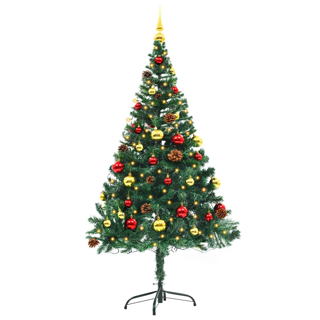 Albero di Natale Preilluminato con Palline Verde 150 cm