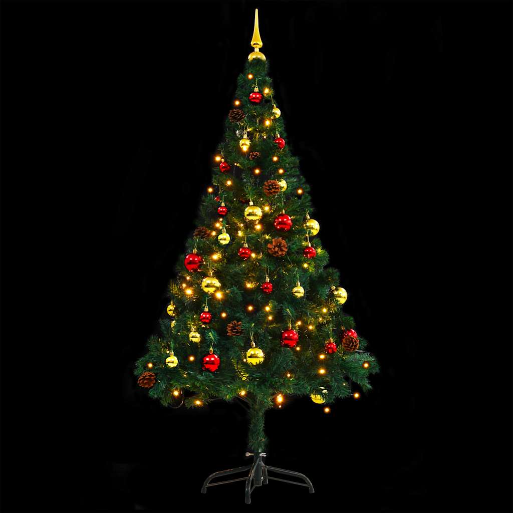 Albero di Natale Preilluminato con Palline Verde 150 cm