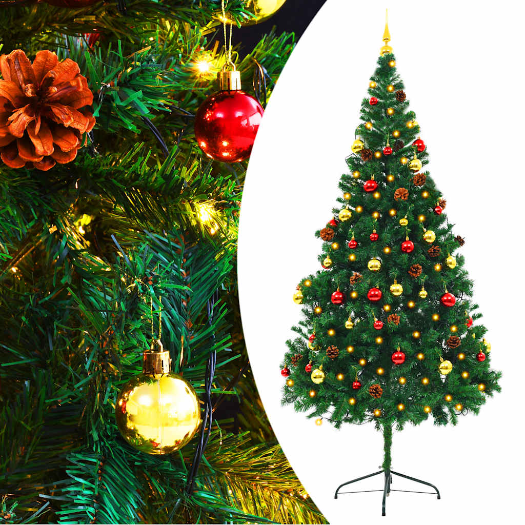 Albero di Natale Preilluminato con Palline Verde 210 cm - homemem39