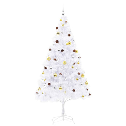 Albero di Natale Preilluminato con Palline Bianco 210 cm