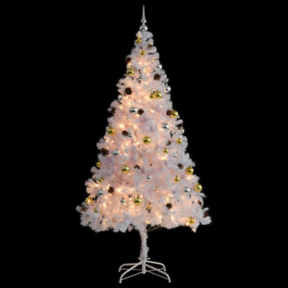 Albero di Natale Preilluminato con Palline Bianco 210 cm