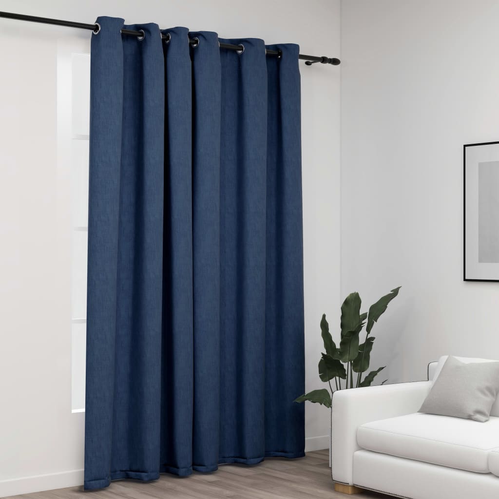 Tenda Oscurante Effetto Lino con Occhielli Blue 290x245cm - homemem39