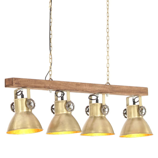 Lampada a Sospensione Industriale Ottone E27 Legno di Mango - homemem39