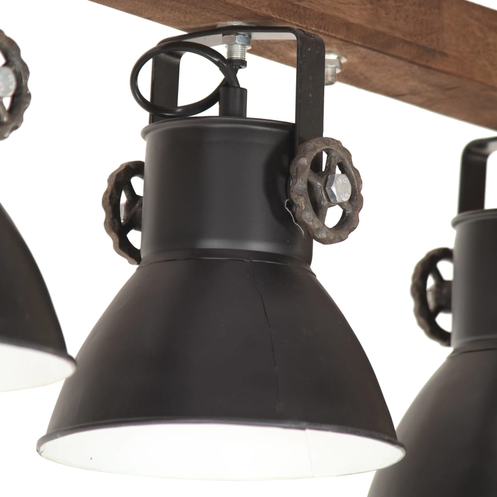 Lampada a Sospensione Industriale Nera E27 Legno di Mango