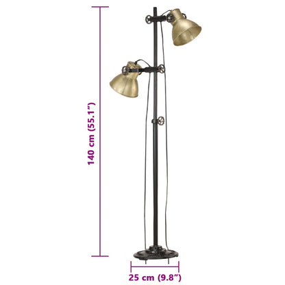 Lampada da Pavimento con 2 Paralumi Ottone E27 in Ghisa