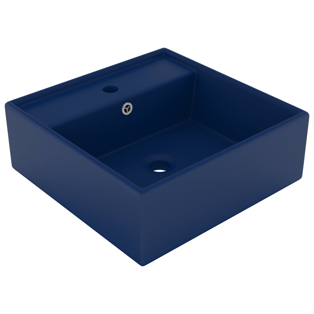 Lavabo Troppopieno Quadrato Blu Scuro Opaco 41x41cm Ceramica