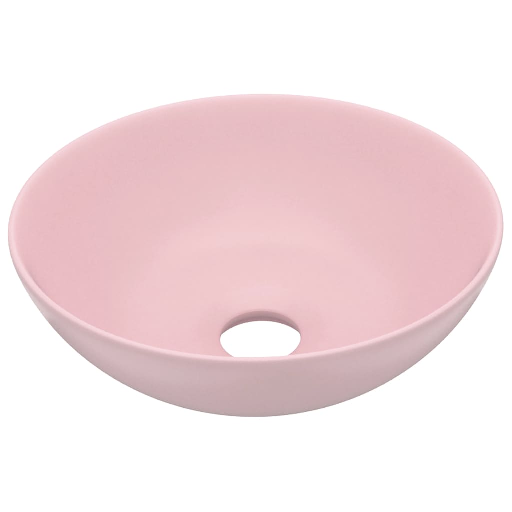 Lavandino da Bagno in Ceramica Rosa Opaco Rotondo - homemem39