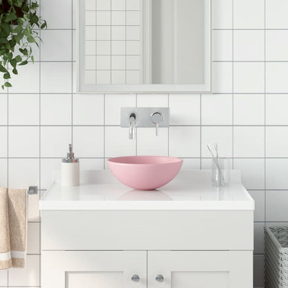 Lavandino da Bagno in Ceramica Rosa Opaco Rotondo - homemem39