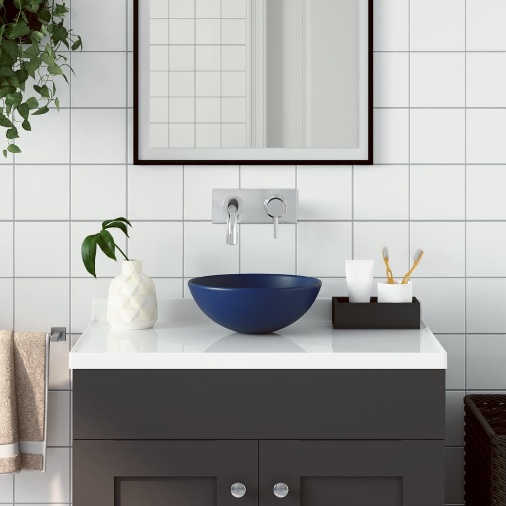 Lavandino da Bagno in Ceramica Blu Scuro Rotondo - homemem39