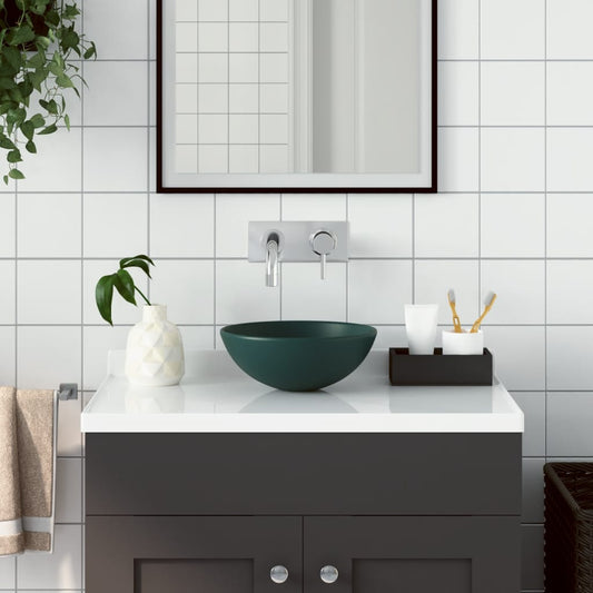 Lavandino da Bagno in Ceramica Verde Scuro Rotondo - homemem39