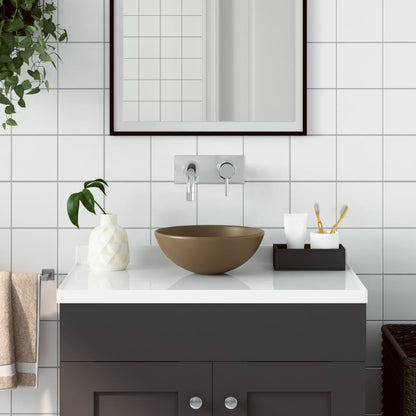 Lavandino da Bagno in Ceramica Crema Opaco Rotondo - homemem39